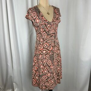 Toad&Co Organic Cotton Print Dress Medium Boho Geometric Casual Midi